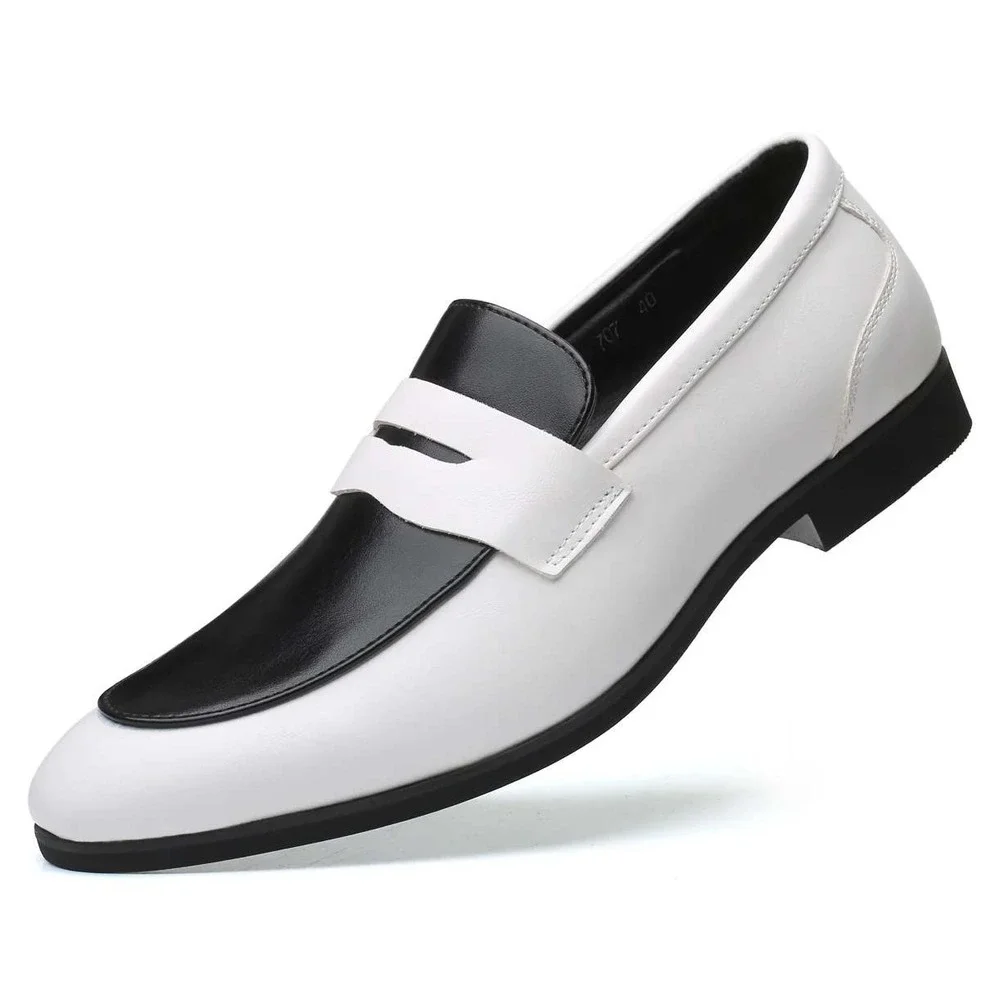 Santimon Men's US 11 White/Black Penny Loafers Slip On Dress Shoes